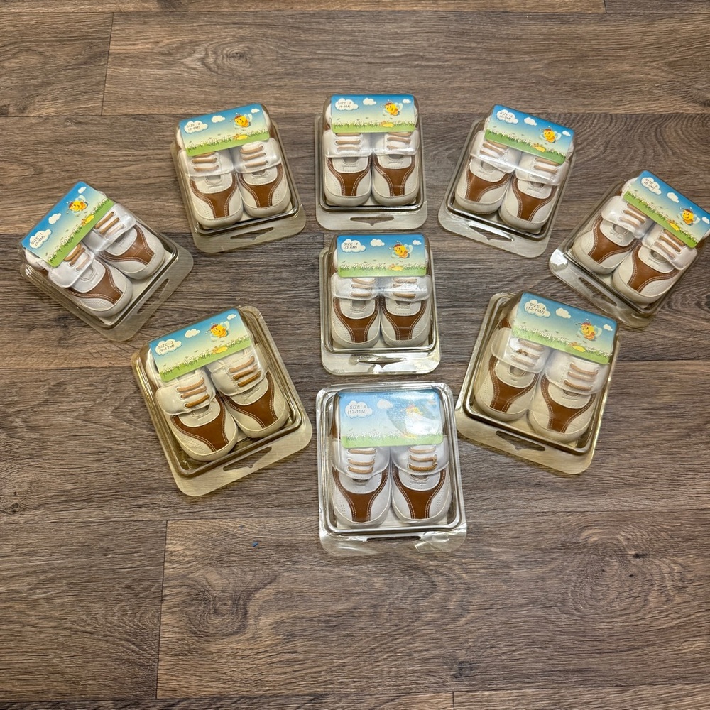 9 PAIR — Baby Shoes Brown Baby Shower Centerpiece Decor Pregnancy Announcement
